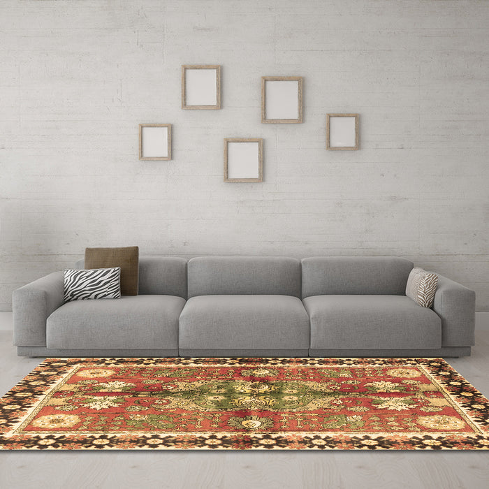 Machine Washable Persian Brown Traditional Rug in a Living Room,, wshtr3911brn