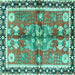 Square Machine Washable Persian Turquoise Traditional Area Rugs, wshtr3911turq