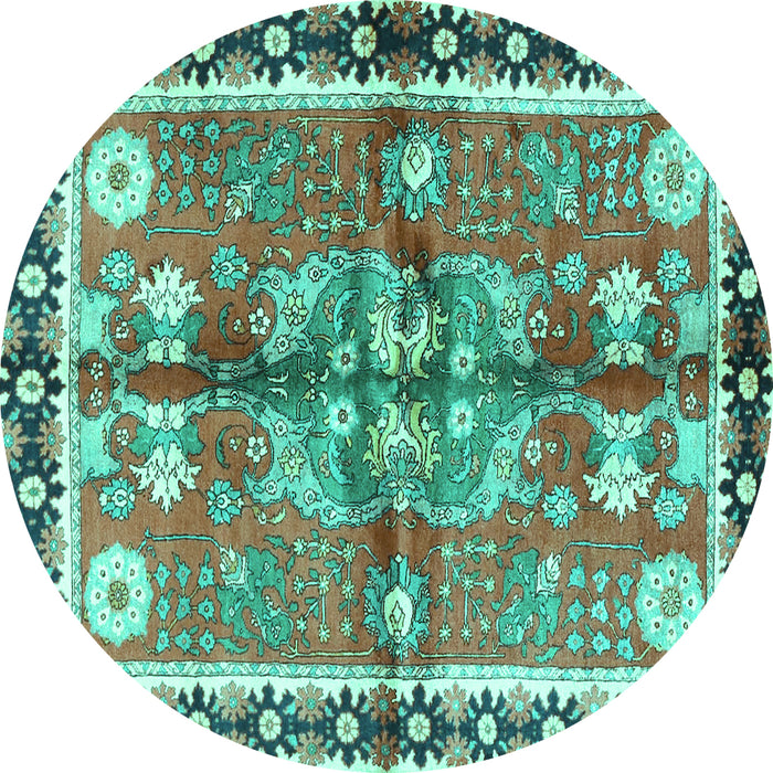 Round Persian Turquoise Traditional Rug, tr3911turq
