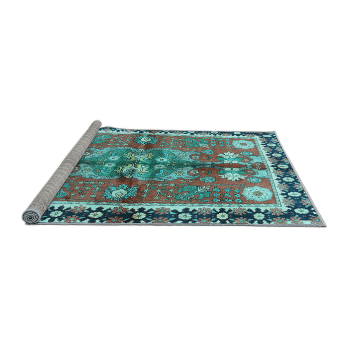 Sideview of Machine Washable Persian Light Blue Traditional Rug, wshtr3911lblu