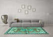 Machine Washable Persian Turquoise Traditional Area Rugs in a Living Room,, wshtr3911turq