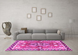 Machine Washable Persian Pink Traditional Rug in a Living Room, wshtr3911pnk