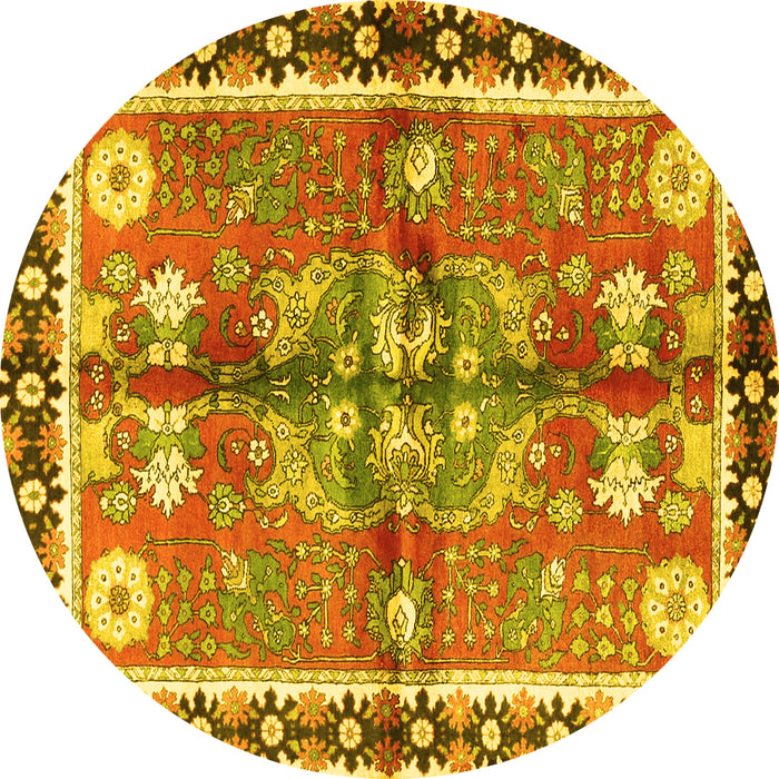 Round Persian Yellow Traditional Rug, tr3911yw