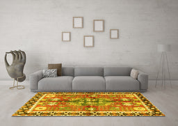 Machine Washable Persian Yellow Traditional Rug in a Living Room, wshtr3911yw
