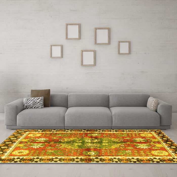 Machine Washable Persian Yellow Traditional Rug in a Living Room, wshtr3911yw