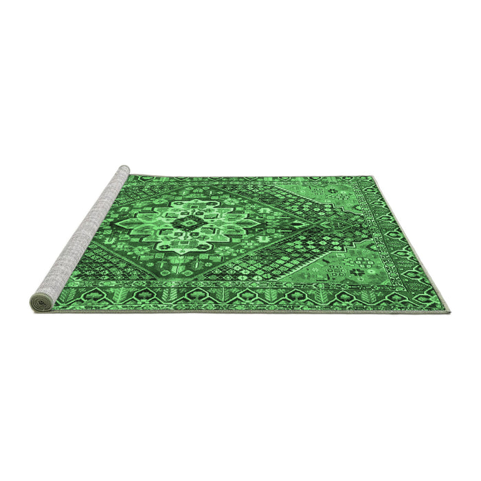 Sideview of Machine Washable Persian Emerald Green Traditional Area Rugs, wshtr3912emgrn
