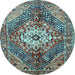 Round Machine Washable Persian Light Blue Traditional Rug, wshtr3912lblu