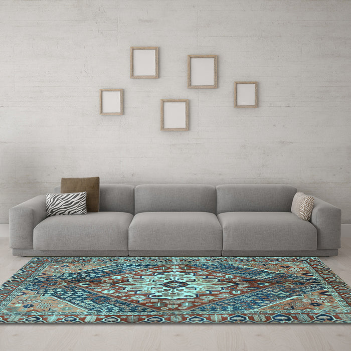 Machine Washable Persian Light Blue Traditional Rug in a Living Room, wshtr3912lblu