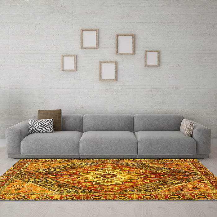 Machine Washable Persian Yellow Traditional Rug in a Living Room, wshtr3912yw