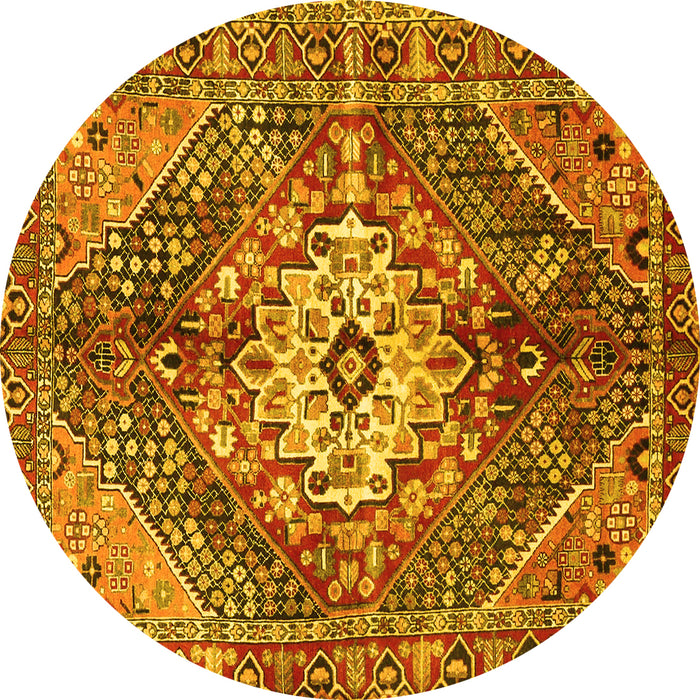 Round Machine Washable Persian Yellow Traditional Rug, wshtr3912yw