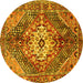 Round Machine Washable Persian Yellow Traditional Rug, wshtr3912yw