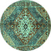 Round Persian Turquoise Traditional Rug, tr3912turq