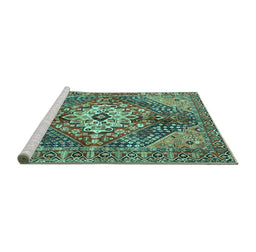 Sideview of Machine Washable Persian Turquoise Traditional Area Rugs, wshtr3912turq