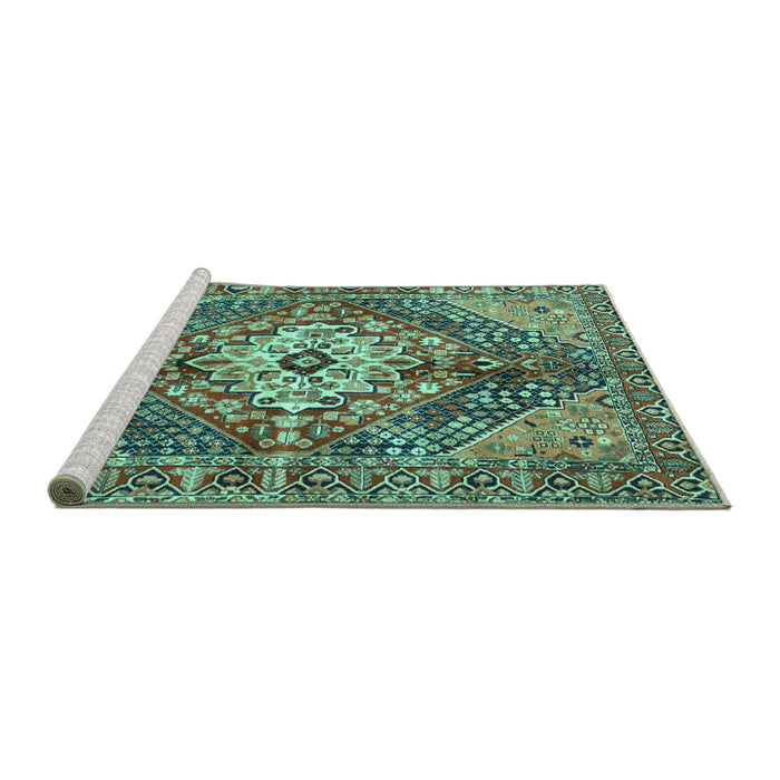 Sideview of Machine Washable Persian Turquoise Traditional Area Rugs, wshtr3912turq