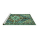 Sideview of Machine Washable Persian Turquoise Traditional Area Rugs, wshtr3912turq