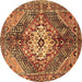 Round Persian Brown Traditional Rug, tr3912brn