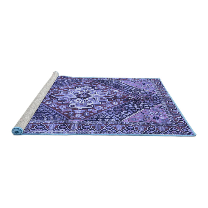 Sideview of Machine Washable Persian Blue Traditional Rug, wshtr3912blu