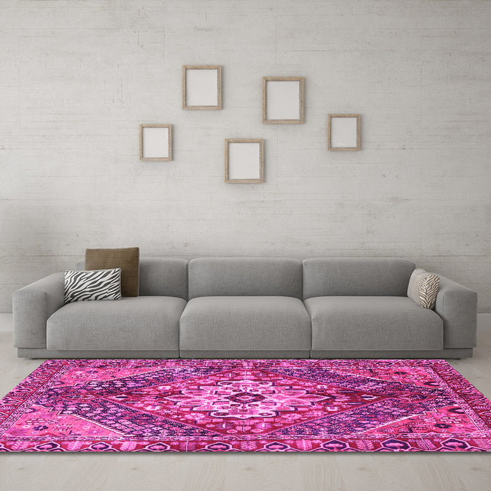 Machine Washable Persian Pink Traditional Rug in a Living Room, wshtr3912pnk