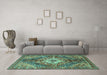 Machine Washable Persian Turquoise Traditional Area Rugs in a Living Room,, wshtr3912turq