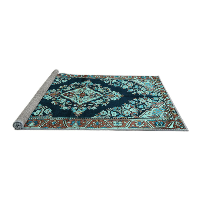 Sideview of Machine Washable Medallion Light Blue Traditional Rug, wshtr3913lblu