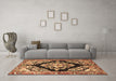 Machine Washable Medallion Brown Traditional Rug in a Living Room,, wshtr3913brn