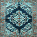 Square Machine Washable Medallion Light Blue Traditional Rug, wshtr3913lblu