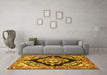 Machine Washable Medallion Yellow Traditional Rug in a Living Room, wshtr3913yw