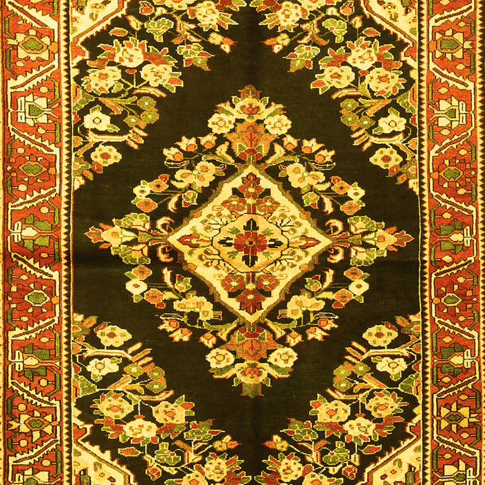 Machine Washable Medallion Yellow Traditional Rug, wshtr3913yw
