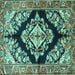 Square Machine Washable Medallion Turquoise Traditional Area Rugs, wshtr3913turq