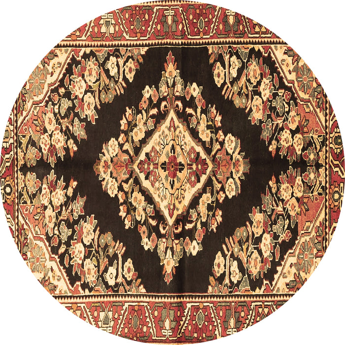 Round Medallion Brown Traditional Rug, tr3913brn