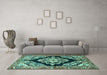 Machine Washable Medallion Turquoise Traditional Area Rugs in a Living Room,, wshtr3913turq