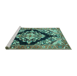 Sideview of Machine Washable Medallion Turquoise Traditional Area Rugs, wshtr3913turq