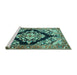 Sideview of Machine Washable Medallion Turquoise Traditional Area Rugs, wshtr3913turq