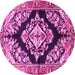 Round Machine Washable Medallion Pink Traditional Rug, wshtr3913pnk