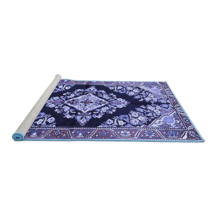 Sideview of Machine Washable Medallion Blue Traditional Rug, wshtr3913blu