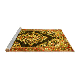 Sideview of Machine Washable Medallion Yellow Traditional Rug, wshtr3913yw