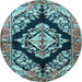 Round Medallion Light Blue Traditional Rug, tr3913lblu