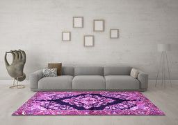 Machine Washable Medallion Purple Traditional Area Rugs in a Living Room, wshtr3913pur