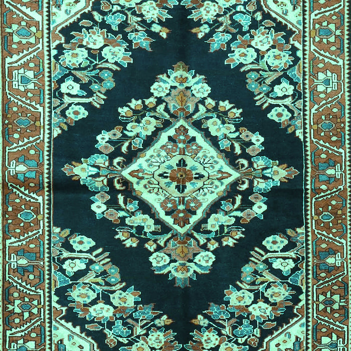 Machine Washable Medallion Turquoise Traditional Area Rugs, wshtr3913turq