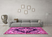 Machine Washable Medallion Pink Traditional Rug in a Living Room, wshtr3913pnk