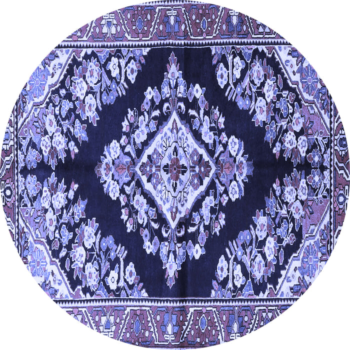 Round Machine Washable Medallion Blue Traditional Rug, wshtr3913blu