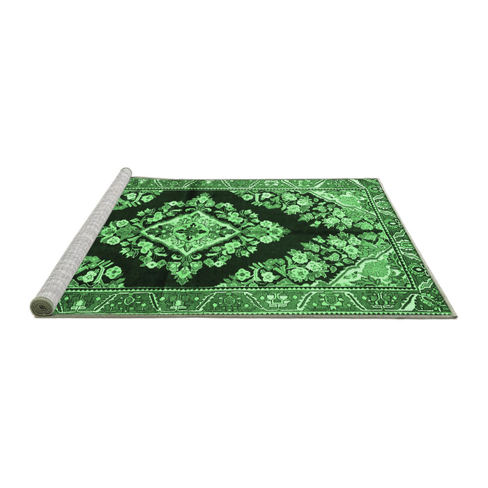 Sideview of Machine Washable Medallion Emerald Green Traditional Area Rugs, wshtr3913emgrn