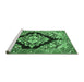 Sideview of Machine Washable Medallion Emerald Green Traditional Area Rugs, wshtr3913emgrn