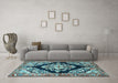 Machine Washable Medallion Light Blue Traditional Rug in a Living Room, wshtr3913lblu