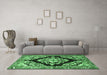 Machine Washable Medallion Emerald Green Traditional Area Rugs in a Living Room,, wshtr3913emgrn