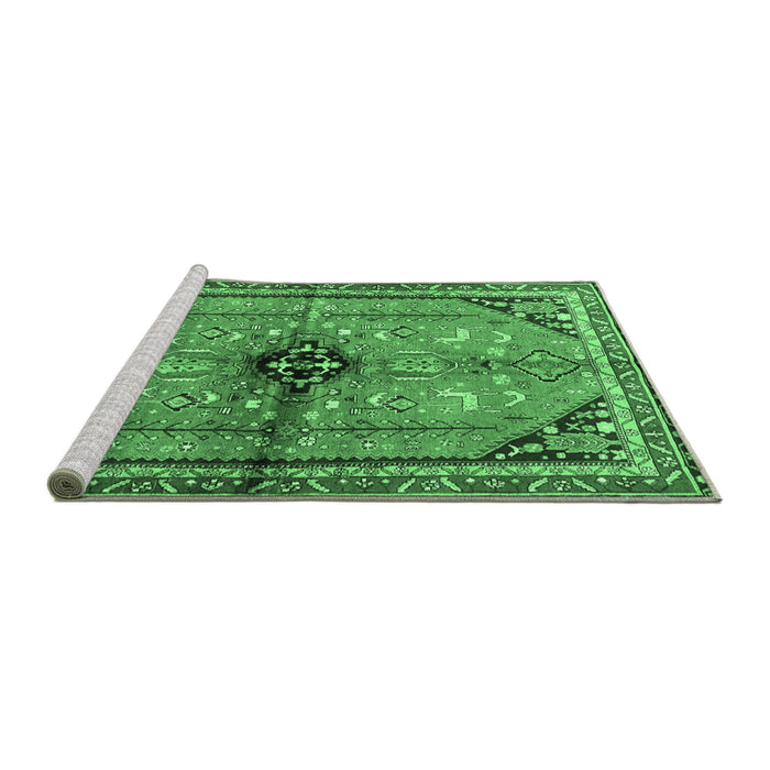 Sideview of Machine Washable Persian Emerald Green Traditional Area Rugs, wshtr3914emgrn