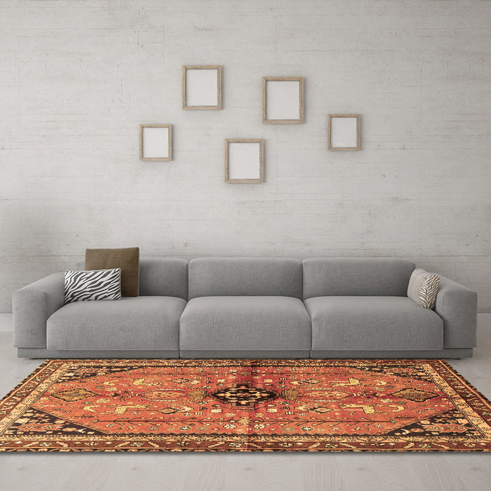 Machine Washable Persian Brown Traditional Rug in a Living Room,, wshtr3914brn