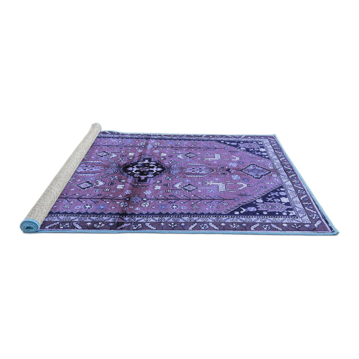 Sideview of Machine Washable Persian Blue Traditional Rug, wshtr3914blu