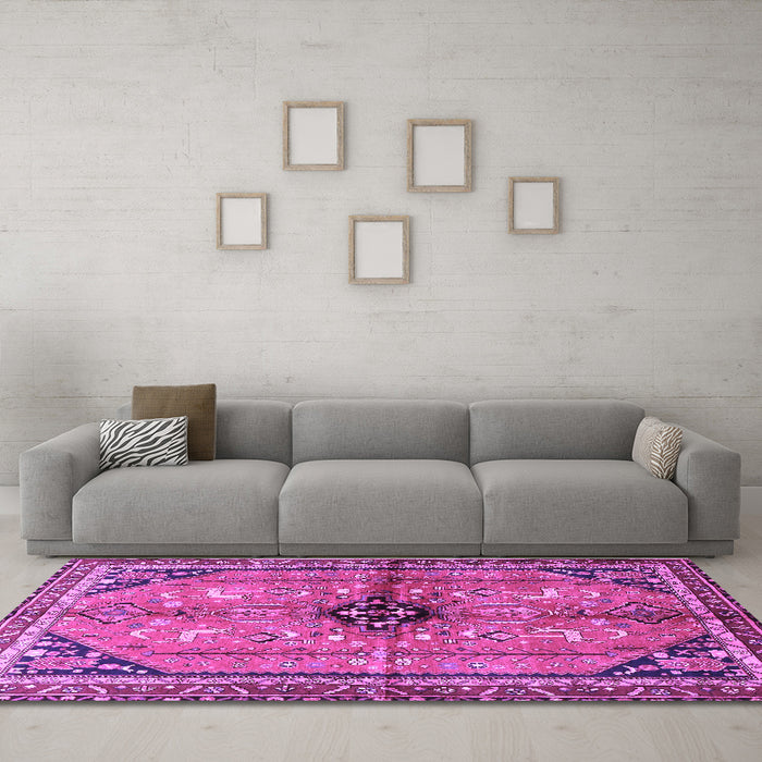 Machine Washable Persian Purple Traditional Area Rugs in a Living Room, wshtr3914pur