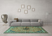 Machine Washable Persian Turquoise Traditional Area Rugs in a Living Room,, wshtr3914turq